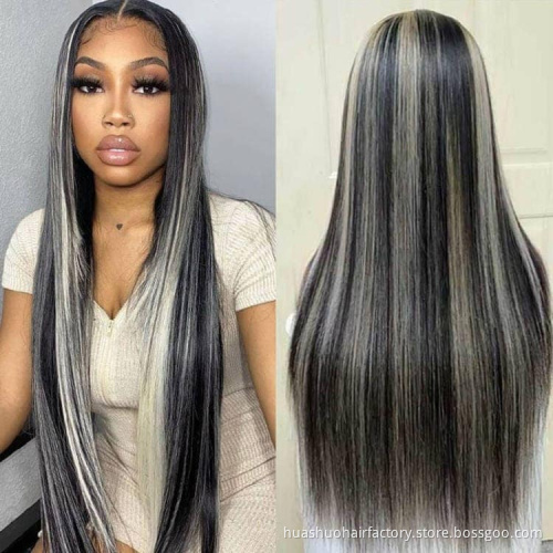 Customized Highlight 613 With Dark Colored Human Hair Wig Straight Ombre HD Transparent Lace Front Wigs For Women